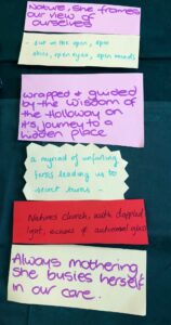 Snippets of writing arranged vertically to form a poem.