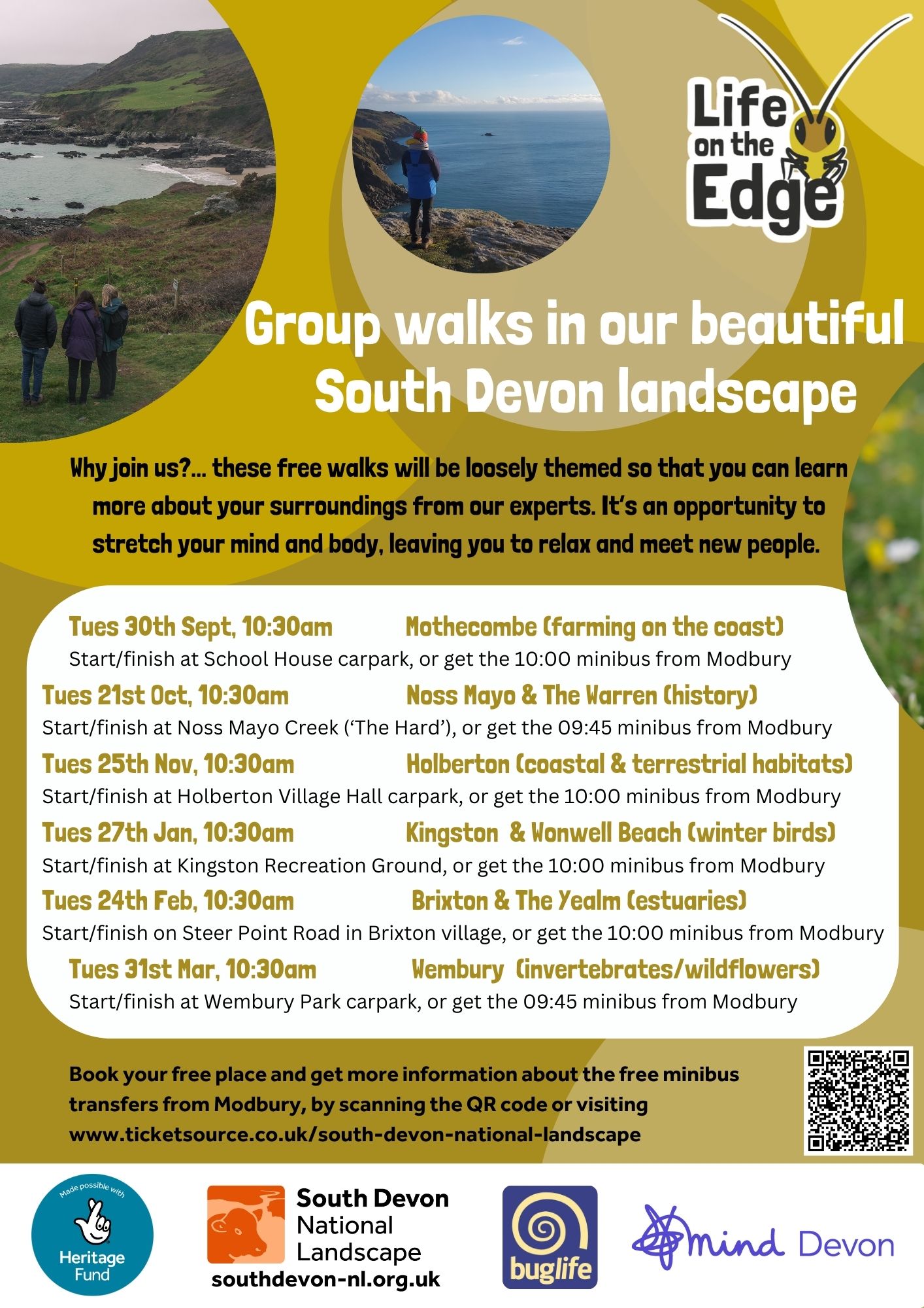 Flyer for Life on the Edge series of walks Sep 2025 to Mar 2026