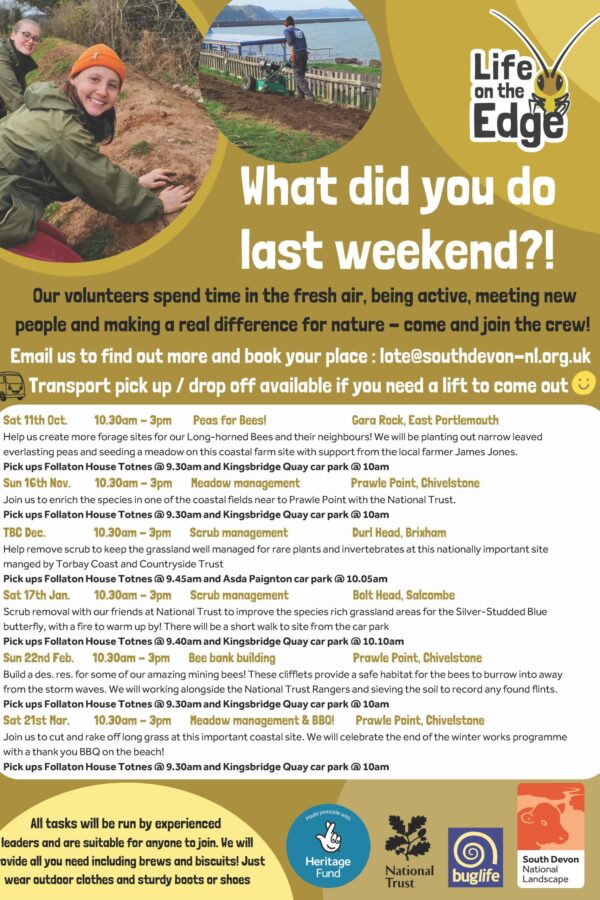 Flyer listing Life on the Edge project volunteer activities Jun-August 2025