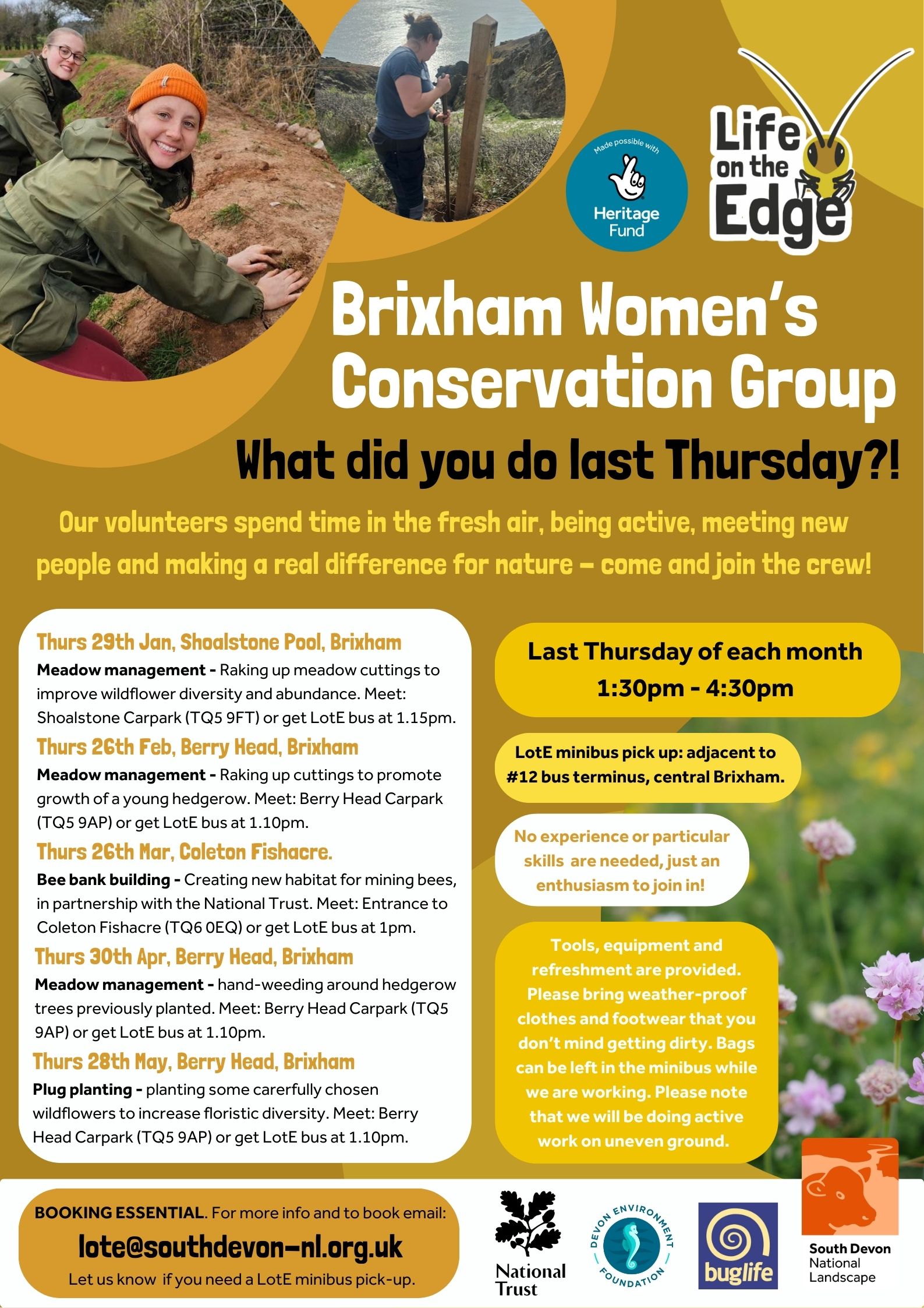 Flyer listing Life on the Edge project volunteer activities Jan to May 2026