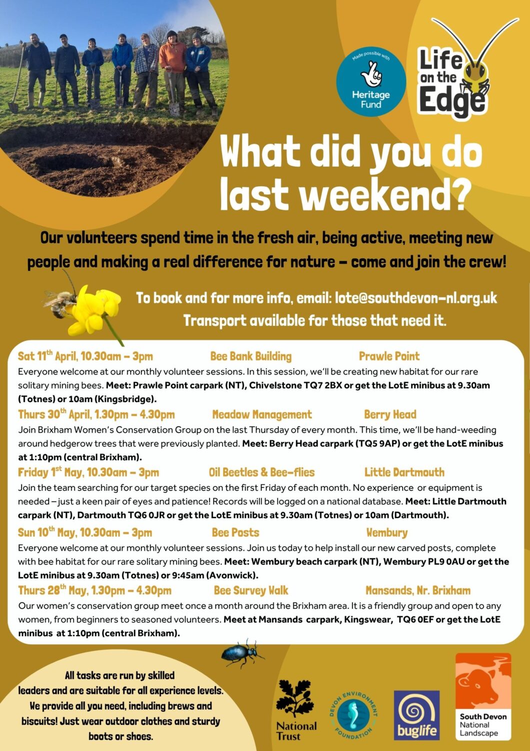 Poster of the Spring volunteer dates.