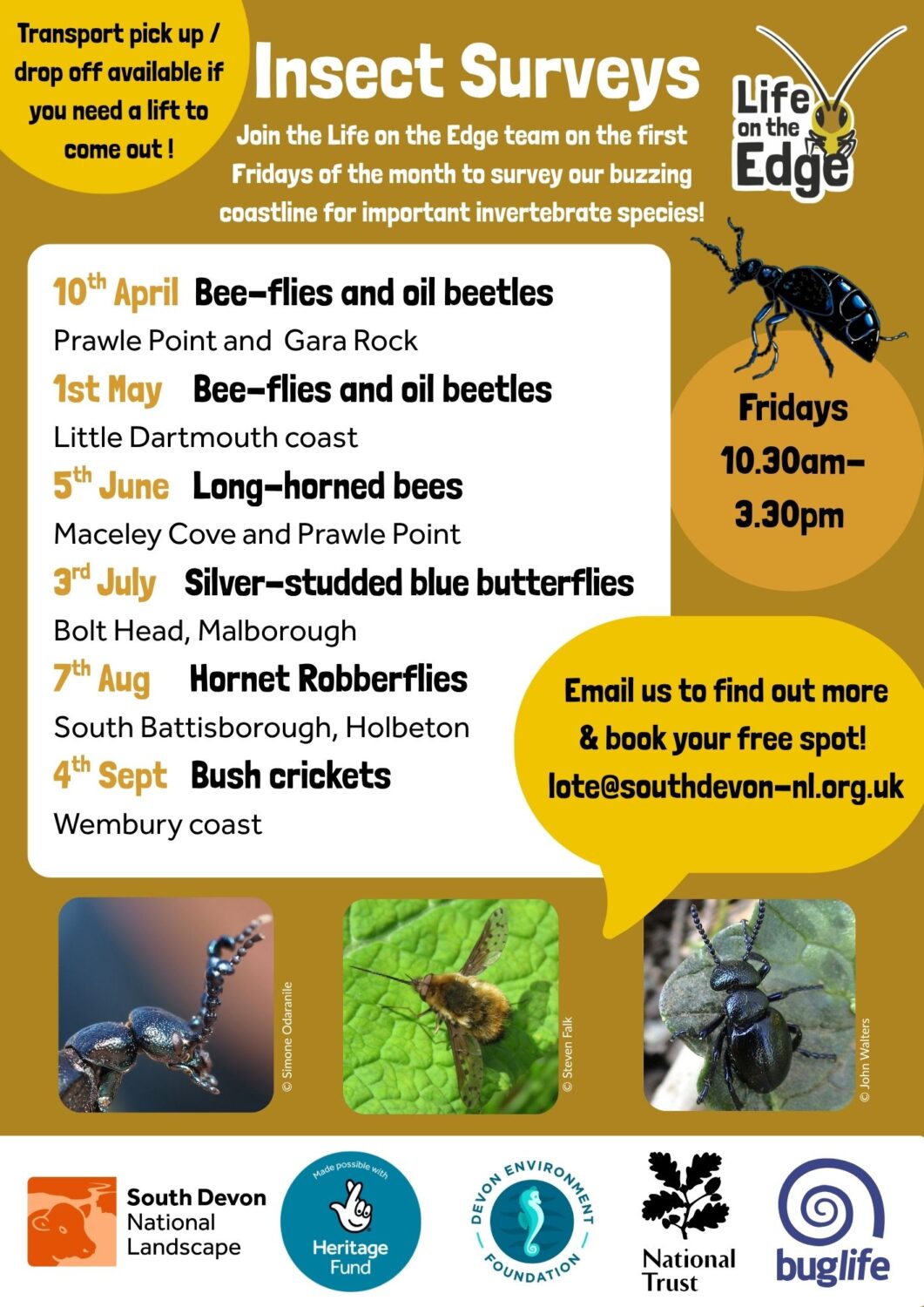 Poster showing the dates for each of the volunteer surveys.