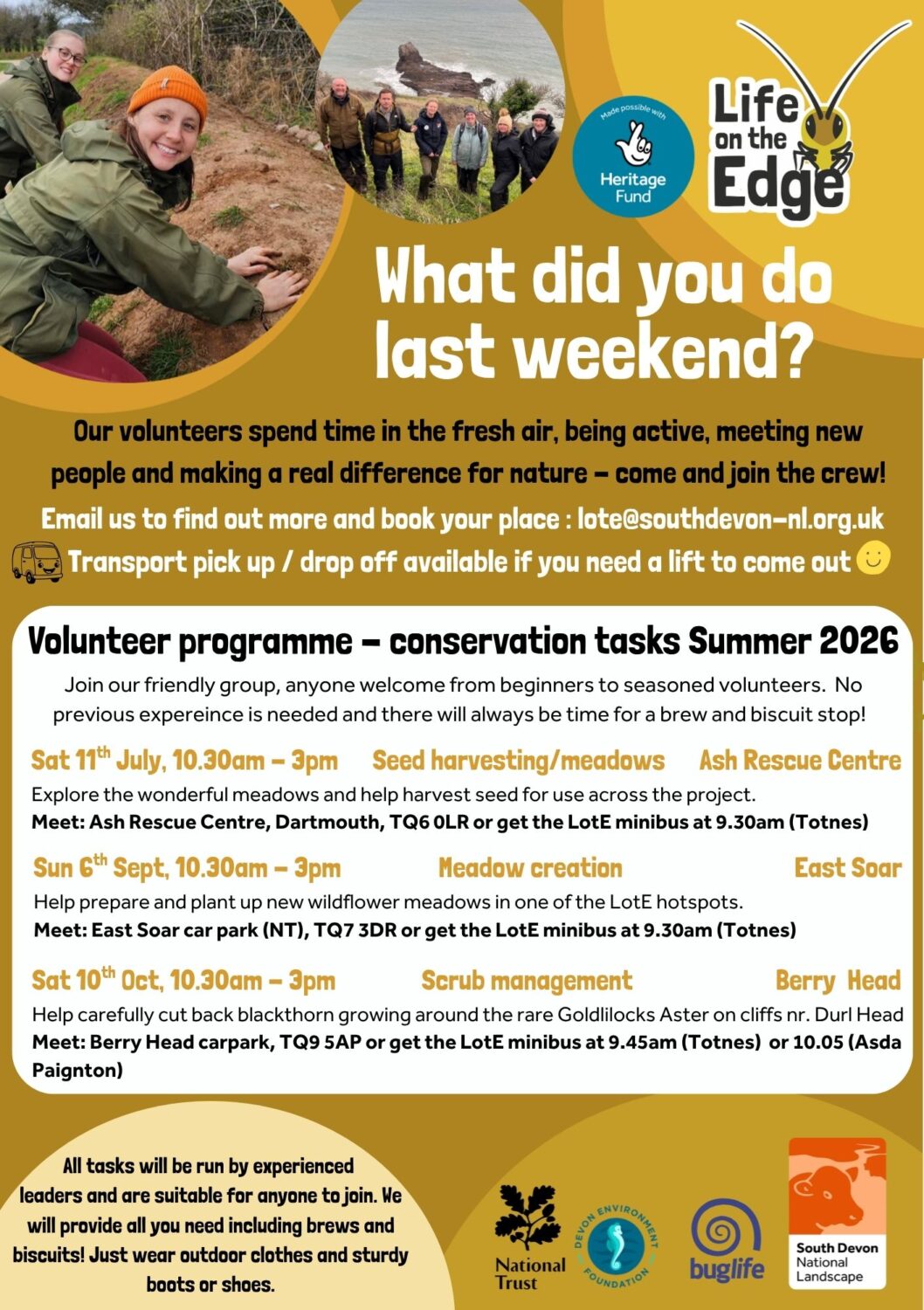 Poster of the Summer 2026 volunteer programme conservation tasks dates.