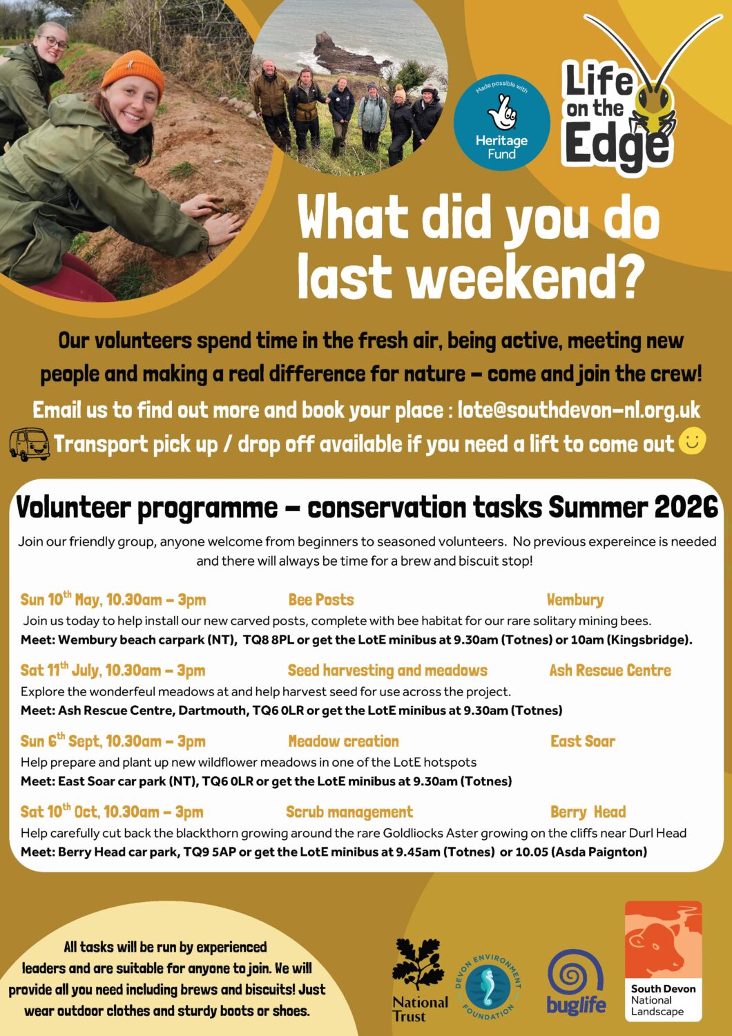Poster of the Summer 2026 volunteer programme conservation tasks dates.