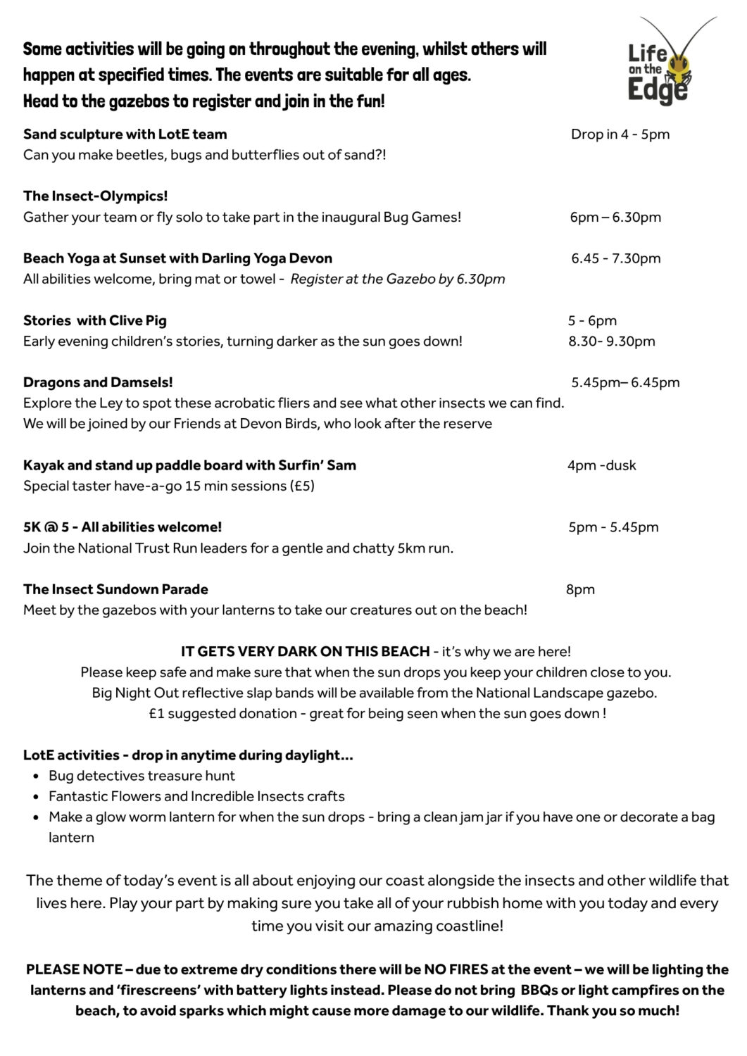 Page 2 of a leaflet advertising Big Night Out On The Beach. Detailed timetable of events are shown.